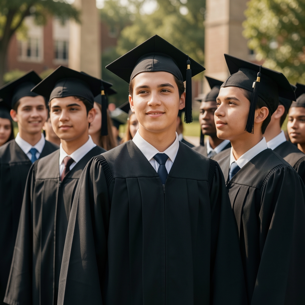 Jeunes diplômés lors d'une remise de diplômes dans une grande université française, toges et chapeaux de fin d'études